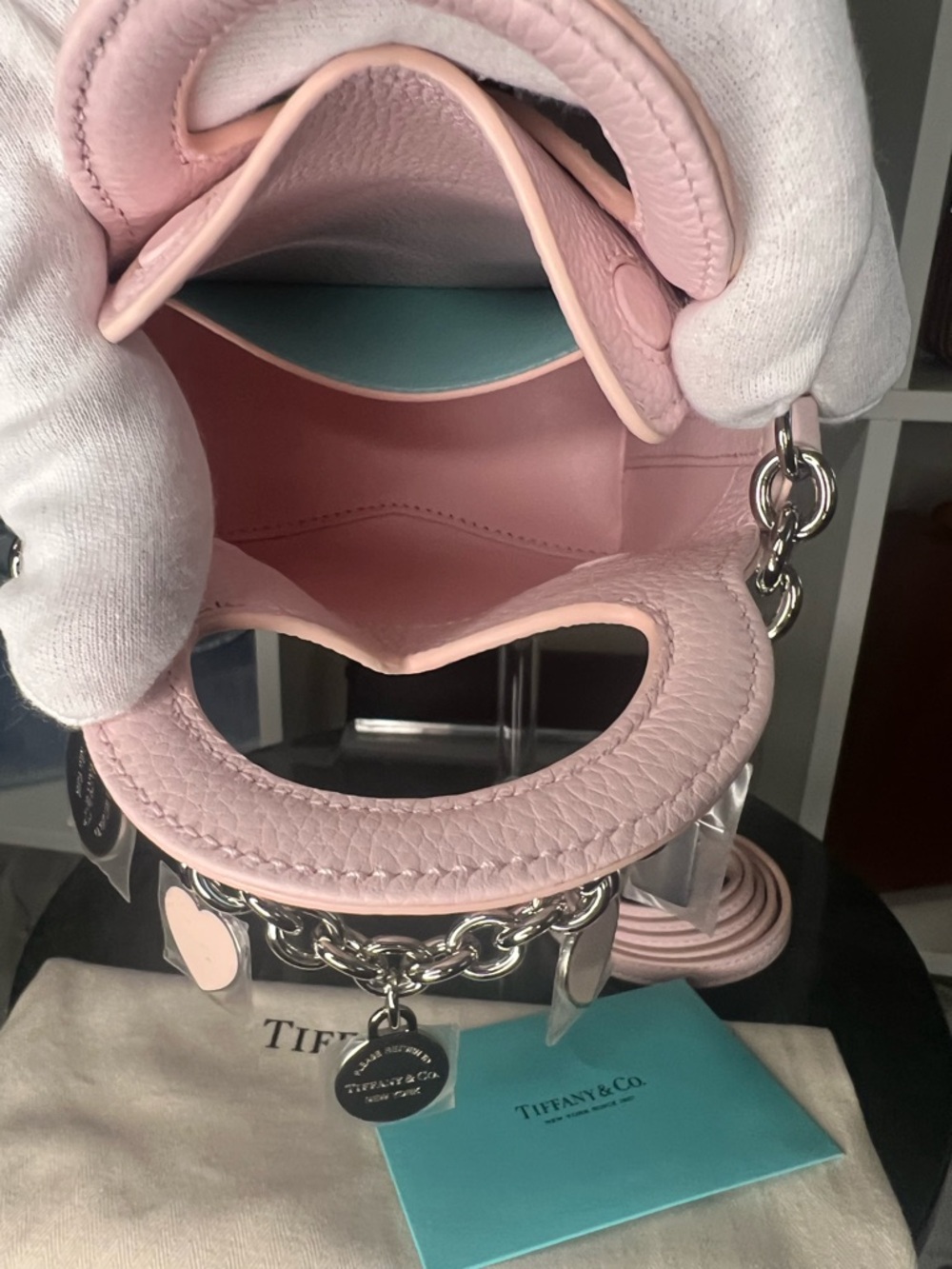 Tiffany & Co. Light Pink Mini Tote with Heart Charm Chain - Picture 10 of 11